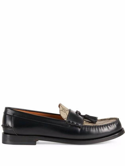 Tassel GG Supreme Canvas Leather Loafers Black - GUCCI - BALAAN 2