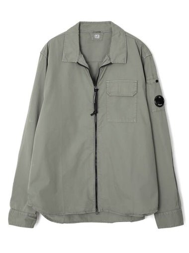 Gabardine Zip Up Long Sleeve Shirt Green - CP COMPANY - BALAAN 1