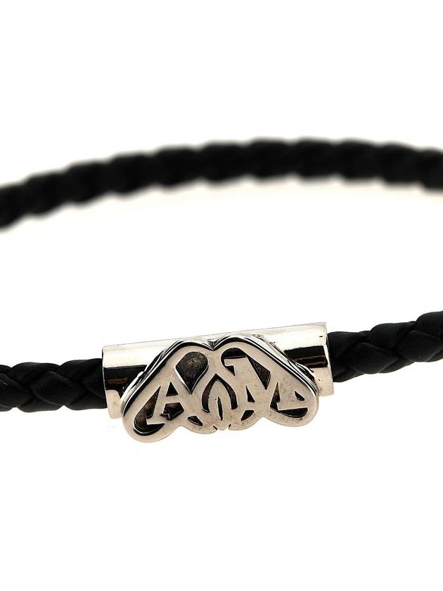 Seal Logo Leather Bracelet Black - ALEXANDER MCQUEEN - BALAAN 4