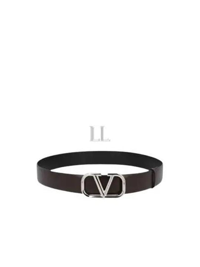 V Logo Signature Buckle Leather Belt Brown - VALENTINO - BALAAN 2