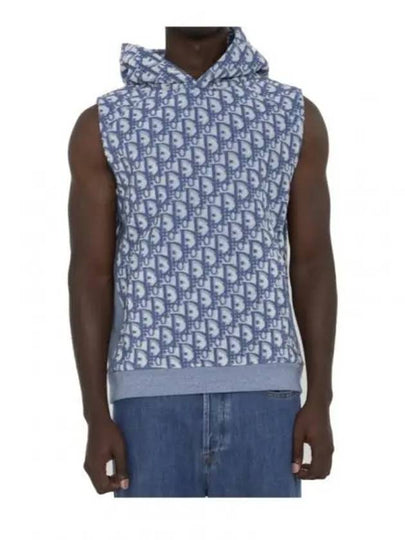 Oblique Motif Terry Fabric Sleeveless Hoodie Blue - DIOR - BALAAN 2