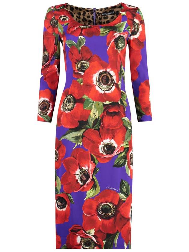 Poppy Print Round Neck Midi Dress F6AWGTFSA55 - DOLCE&GABBANA - BALAAN 2