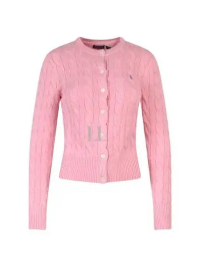 Women's Embroidered Logo Pony Cable Cardigan Pink - POLO RALPH LAUREN - BALAAN 2