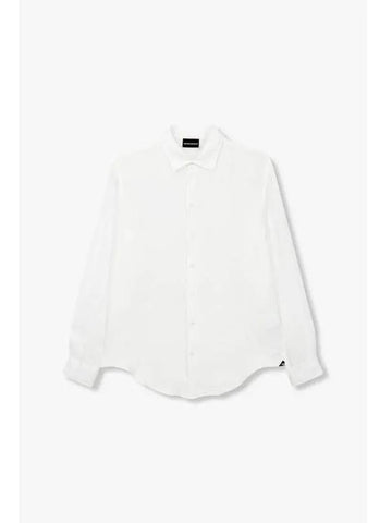 Men s Mini Eagle Patch Linen Shirt White - EMPORIO ARMANI - BALAAN 1