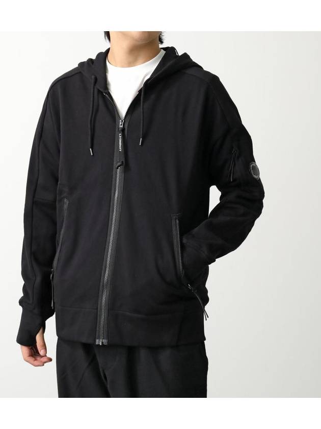 Diagonal Raised Fleece Hooded Jacket Black - CP COMPANY - BALAAN 2