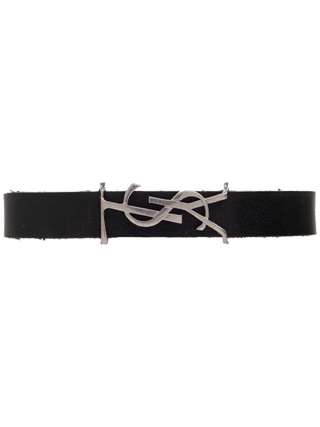 Opyum Silver Logo Leather Bracelet Black - SAINT LAURENT - BALAAN 1