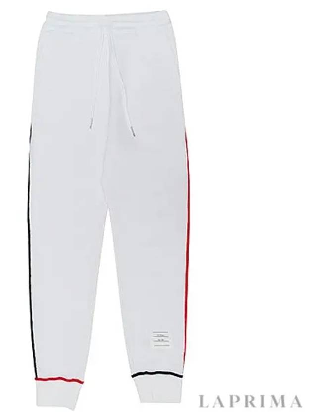 Women's Contrast Cover Stitch Mesh Back Cotton Rib Sweatpants White - THOM BROWNE - BALAAN 5