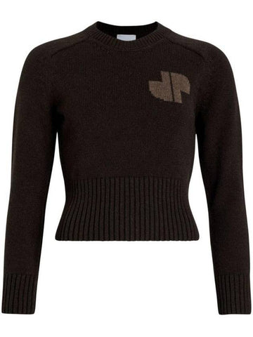 Logo Color Combination Wool Cashmere Knit Top Mink Brown - PATOU - BALAAN 1