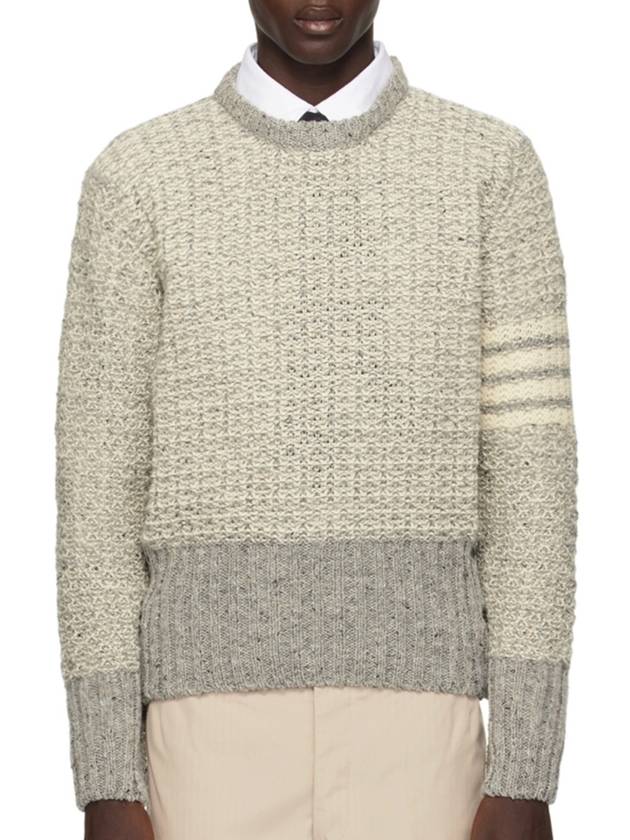 4 Bar Stripe Melange Effect Wool Knit Top Grey - THOM BROWNE - BALAAN 4