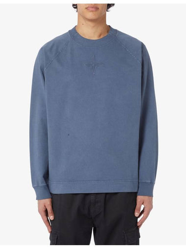 Old Treatment Cotton Embroidery Logo Sweatshirt Avio Blue - STONE ISLAND - BALAAN 1