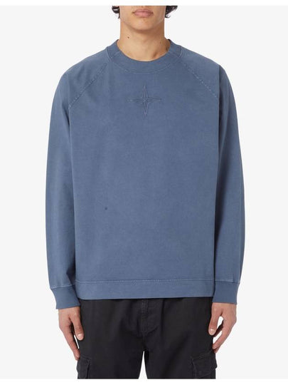 Old Treatment Cotton Embroidery Logo Sweatshirt Avio Blue - STONE ISLAND - BALAAN 2