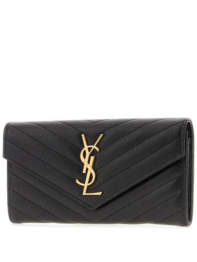 Matelasse Monogram Quilting Leather Flap Long Wallet Black - SAINT LAURENT - BALAAN 3