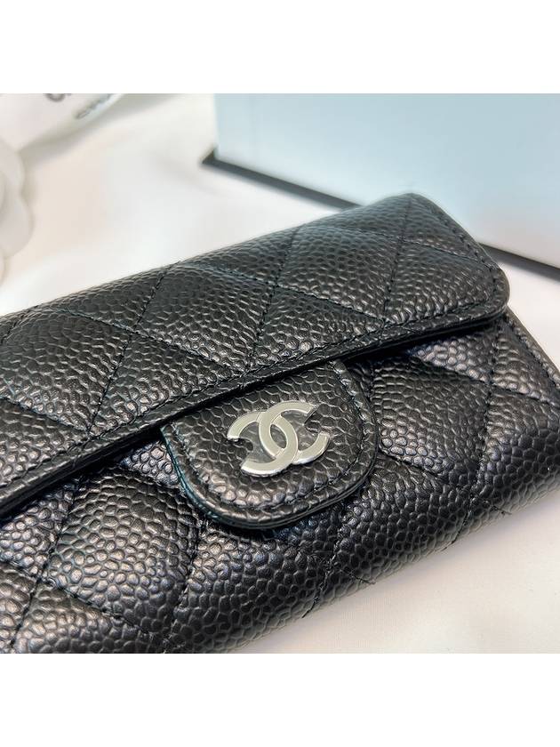 Classic Card Holder Grained Calfskin Silver Black - CHANEL - BALAAN 10