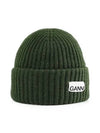 Logo Patch Knit Beanie Green - GANNI - BALAAN 3