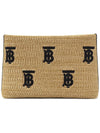 Monogram Raffia Effect Zip Pouch Bag Beige - BURBERRY - BALAAN 2