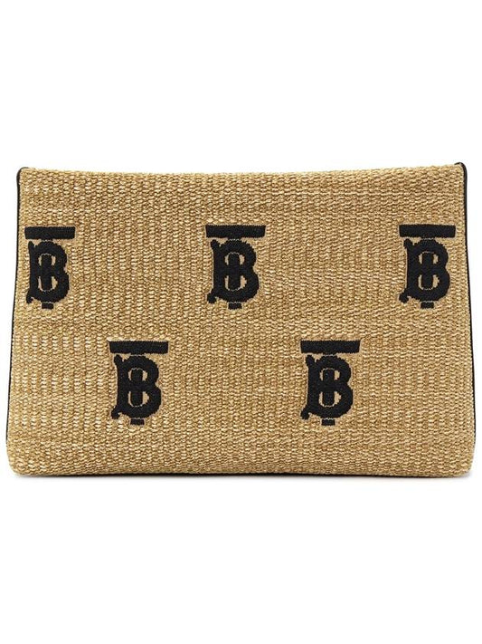 Monogram Raffia Effect Zip Pouch Bag Beige - BURBERRY - BALAAN 2