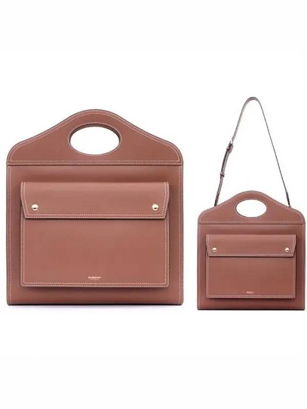 Topstitch Leather Pocket Tote Bag Brown - BURBERRY - BALAAN 2