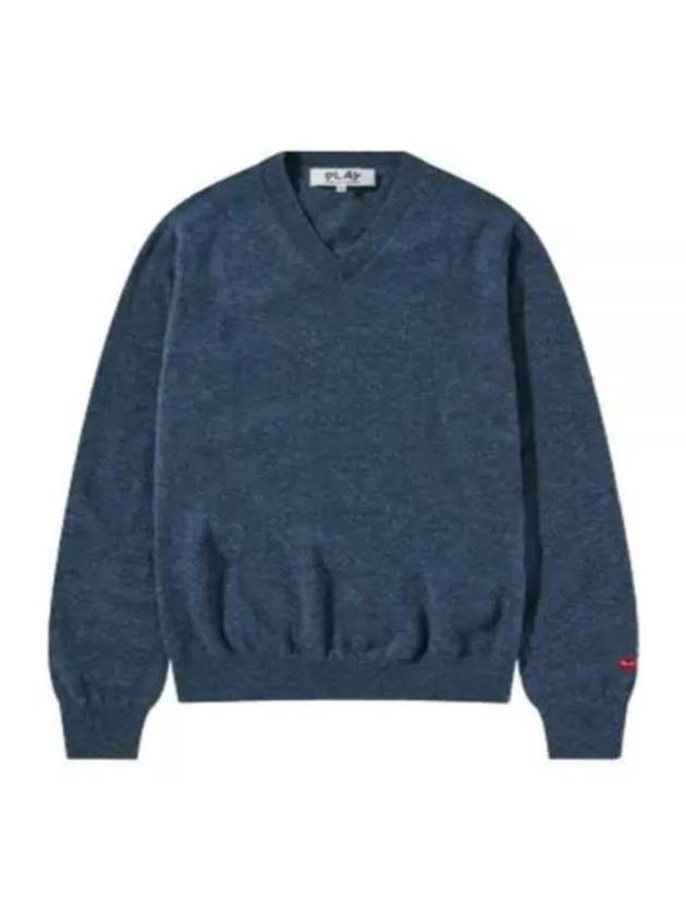 Red Heart Wappen V-Neck Wool Knit Top Navy - COMME DES GARCONS - BALAAN 2