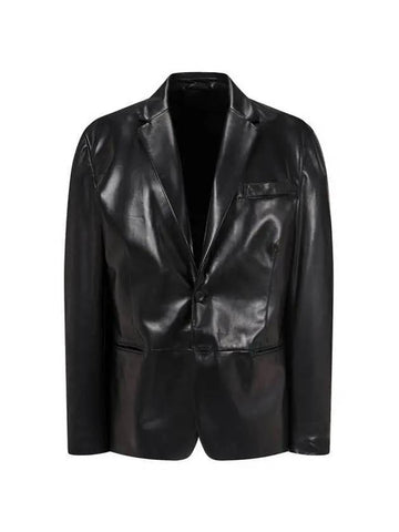 Men s No cheat Lapel Leather Single Jacket Black - GIORGIO ARMANI - BALAAN 1