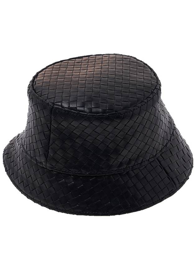 Intrecciato Leather Bucket Hat Black - BOTTEGA VENETA - BALAAN.