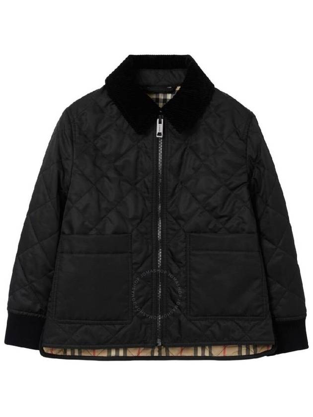 Kids Corduroy Collar Diamond Quilted Jacket Black - BURBERRY - BALAAN 2