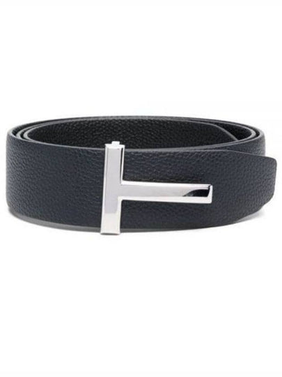 Sliver Soft Grain Leather T Icon Belt Dark Navy Black - TOM FORD - BALAAN 2