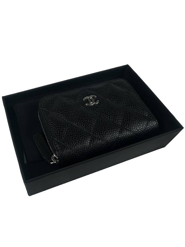 Classic Zipped Coin Purse Grained Calfskin Silver Black - CHANEL - BALAAN 7