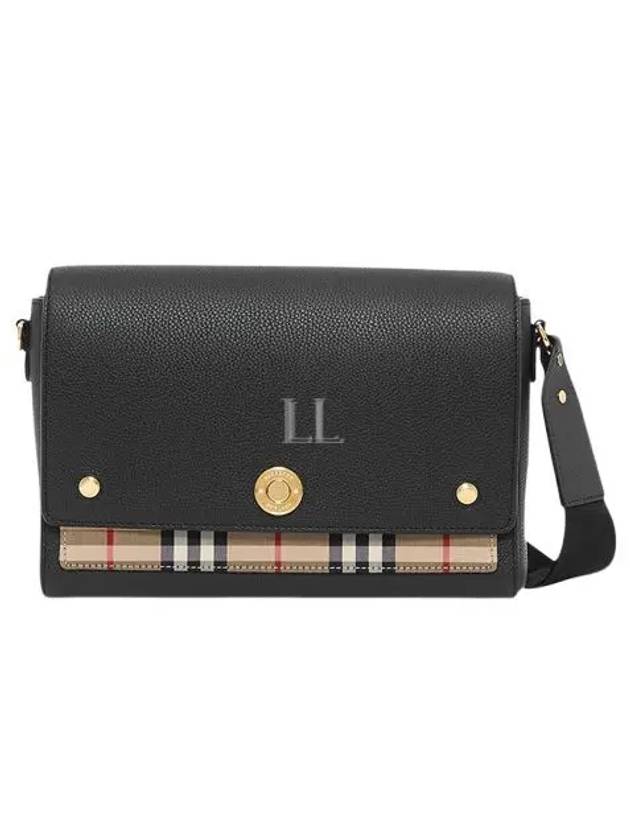 Leather and Vintage Check Note Crossbody Bag Black - BURBERRY - BALAAN 2