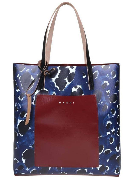 printed two-tone logo shopper tote bag blue brown - MARNI - BALAAN.