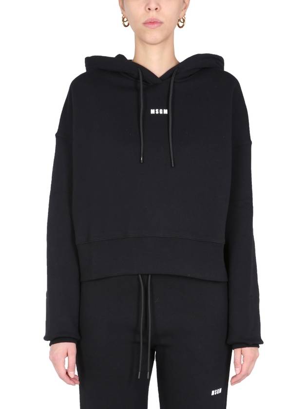 Micro Logo Print Cotton Hoodie Black - MSGM - BALAAN 3