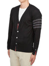 Men's Classic V-neck Merino Wool Cardigan Black - THOM BROWNE - BALAAN 4