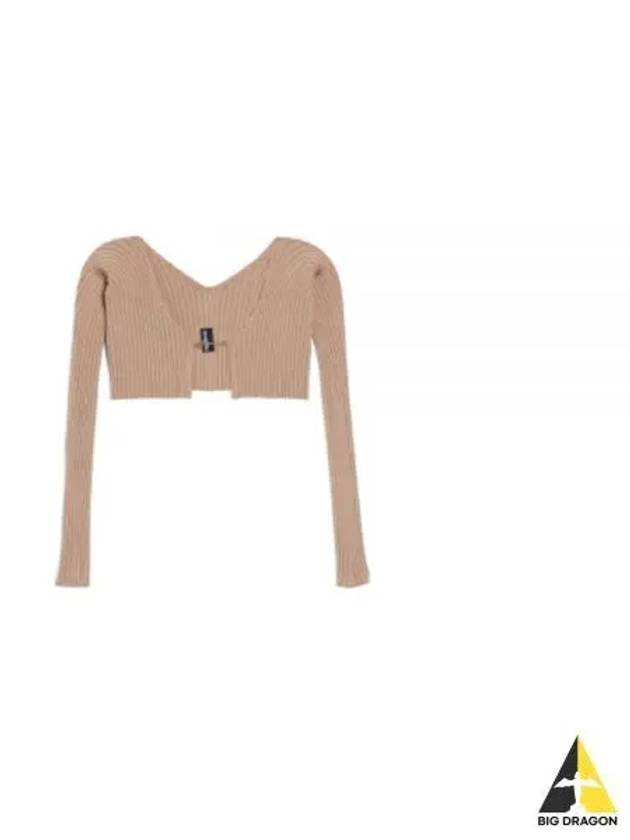 La Maille Pralu Micro Charm Logo Cardigan Light Brown - JACQUEMUS - BALAAN 2