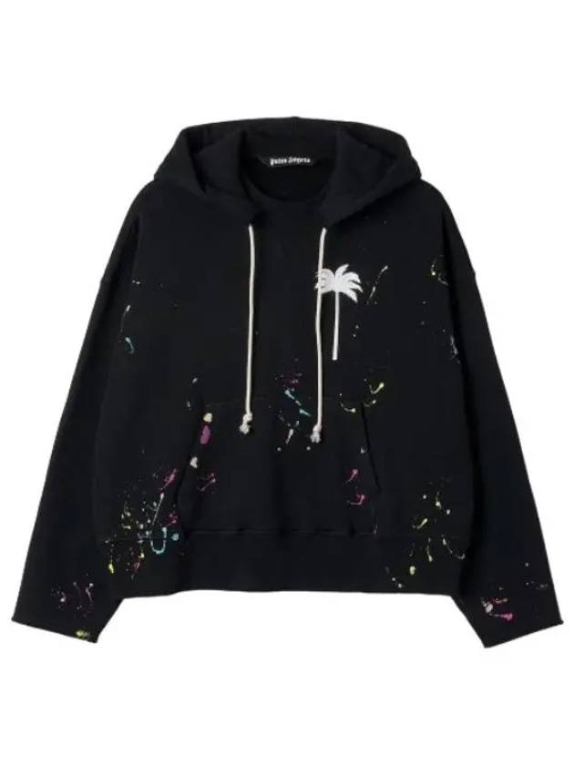 painted palm tree hoodie black white t shirt - PALM ANGELS - BALAAN 1