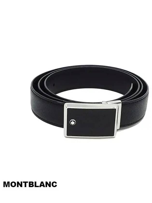 Plate Buckle Saffiano Leather Belt Black - MONTBLANC - BALAAN 3