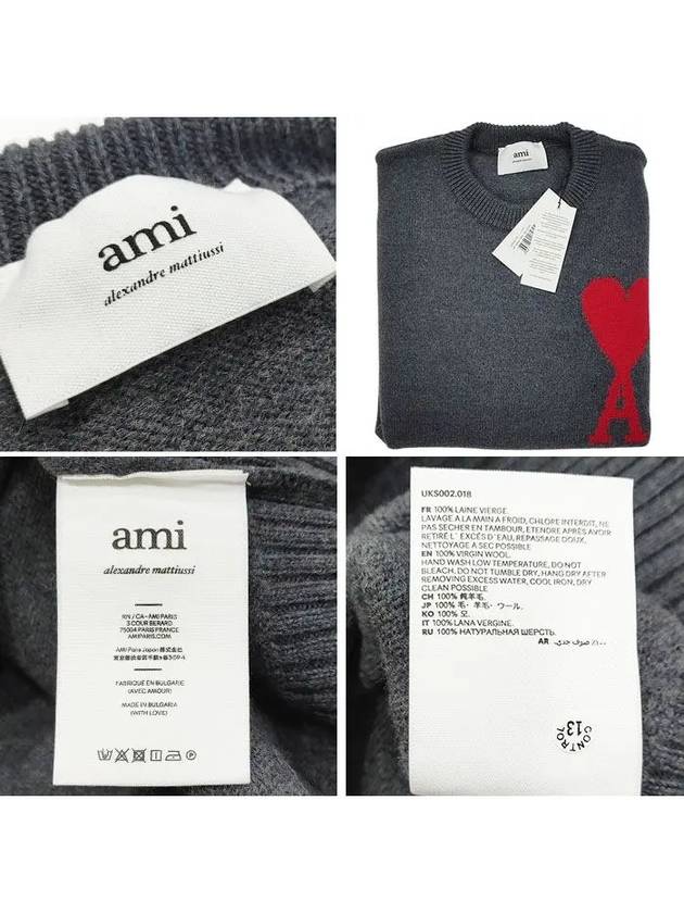 Big Heart Logo Wool Knit Top Grey - AMI - BALAAN 6