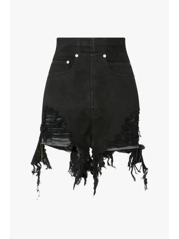 WOMEN DRKSHDW Shredded High Denim Shorts Black - RICK OWENS - BALAAN 1