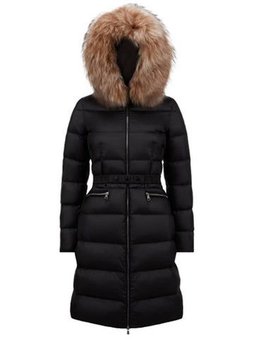 BOEDIC logo patch hood brown fur down long padded black women s jacket 1C00022 595FE 99M TEO - MONCLER - BALAAN 1