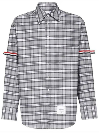 Prince of Wales Armband Oversized Long Sleeve Shirt Medium Grey - THOM BROWNE - BALAAN 2