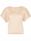 Women's Pleats Wide Short Sleeve T-Shirt Beige - ISSEY MIYAKE - BALAAN 2