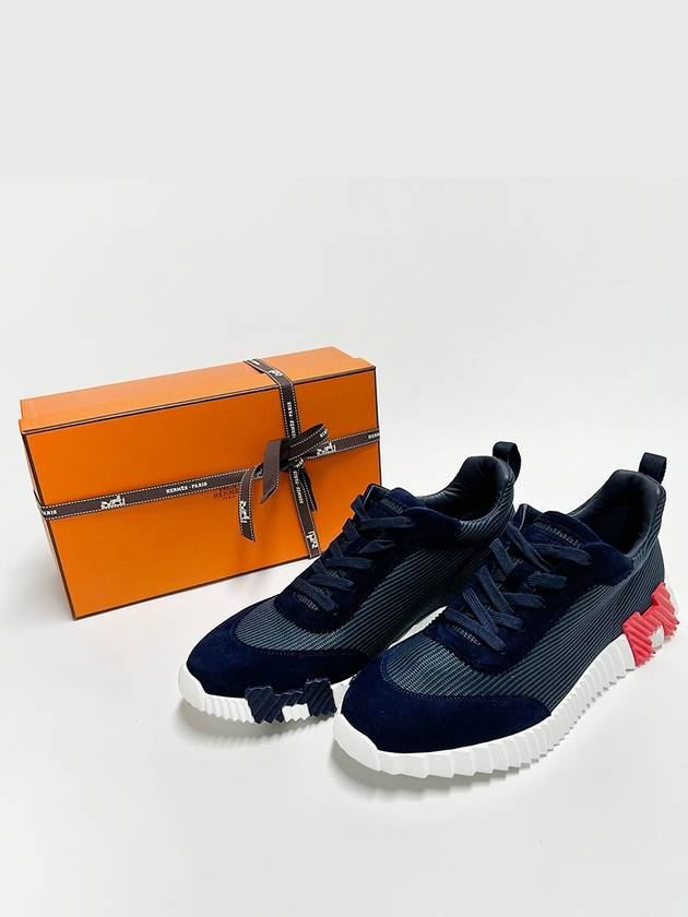 Mesh Bouncing Suede Goatskin Low Top Sneakers Navy - HERMES - BALAAN 3