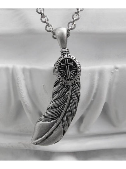 Feather Cross Necklace Vintage Silver - BLESSED BULLET - BALAAN 2