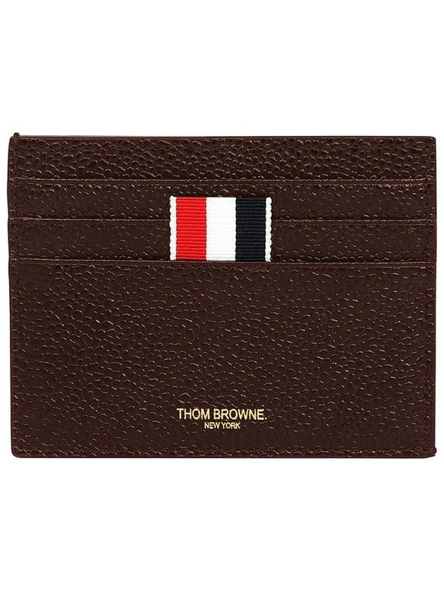 Pebble Grain Leather Stripe Note Compartment Card Wallet Brown - THOM BROWNE - BALAAN 3