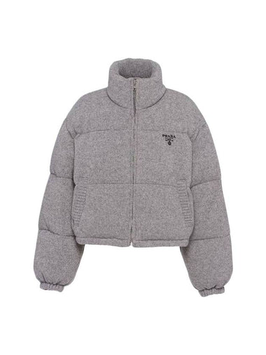 Boxy Crop Wool Cashmere Knit Puffer Padding Grey - PRADA - BALAAN 1