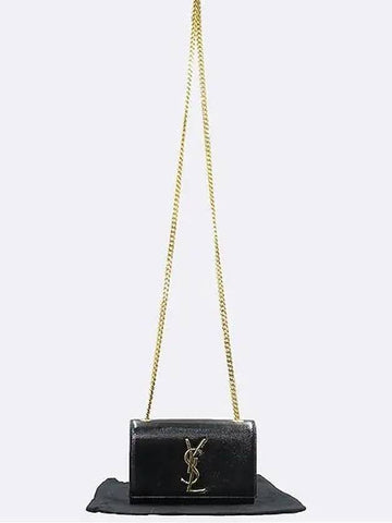 354121 Black glossy Kate mini gold logo chain cross bag - SAINT LAURENT - BALAAN 1