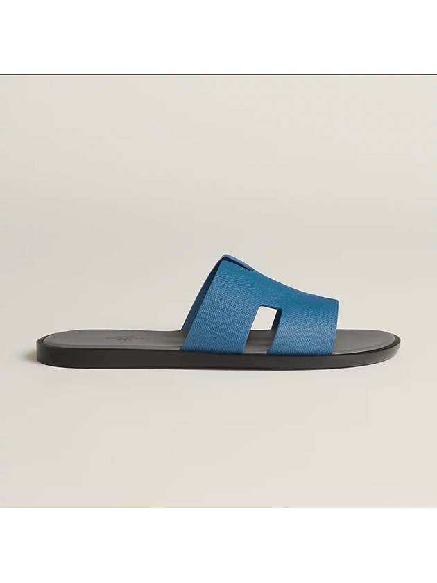 Men's Izmir H ??Logo Leather Sandal Blue - HERMES - BALAAN 3