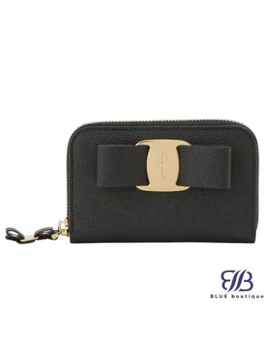 Vara Bow Zipper Card Wallet Black - SALVATORE FERRAGAMO - BALAAN 2