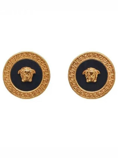 Enamel Medusa Stud Earrings Black Gold - VERSACE - BALAAN 2