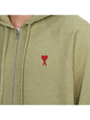 Small Heart Logo Cotton Zip Up Hoodie Green - AMI - BALAAN 9