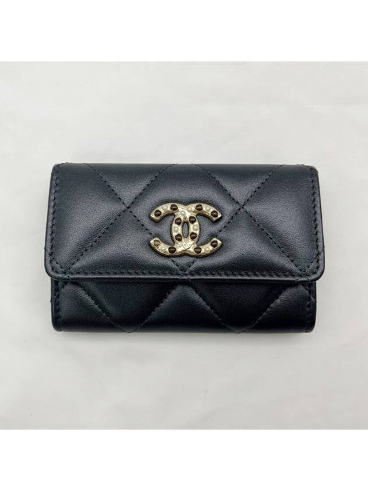 pearly lambskin resin gold flap card wallet black - CHANEL - BALAAN 2