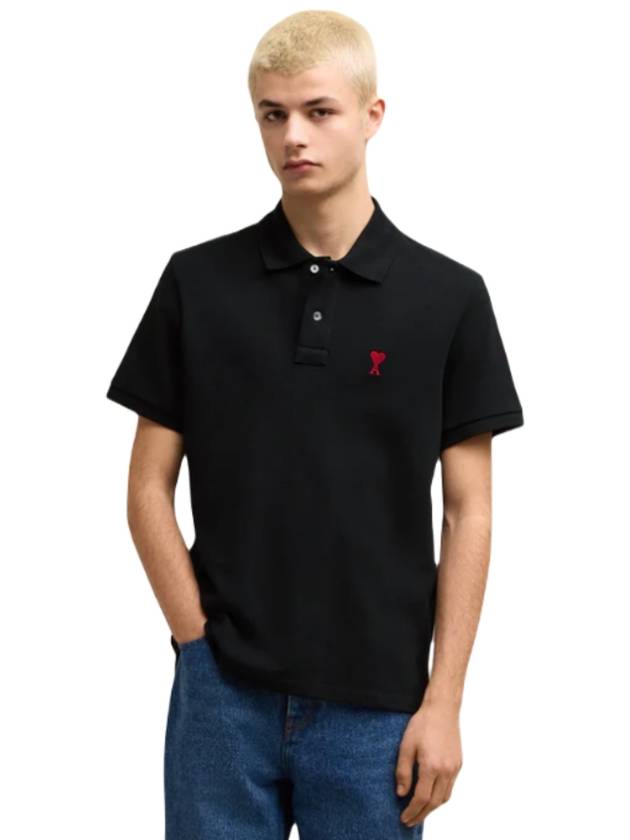 Heart Logo Polo Shirt Black - AMI - BALAAN 3